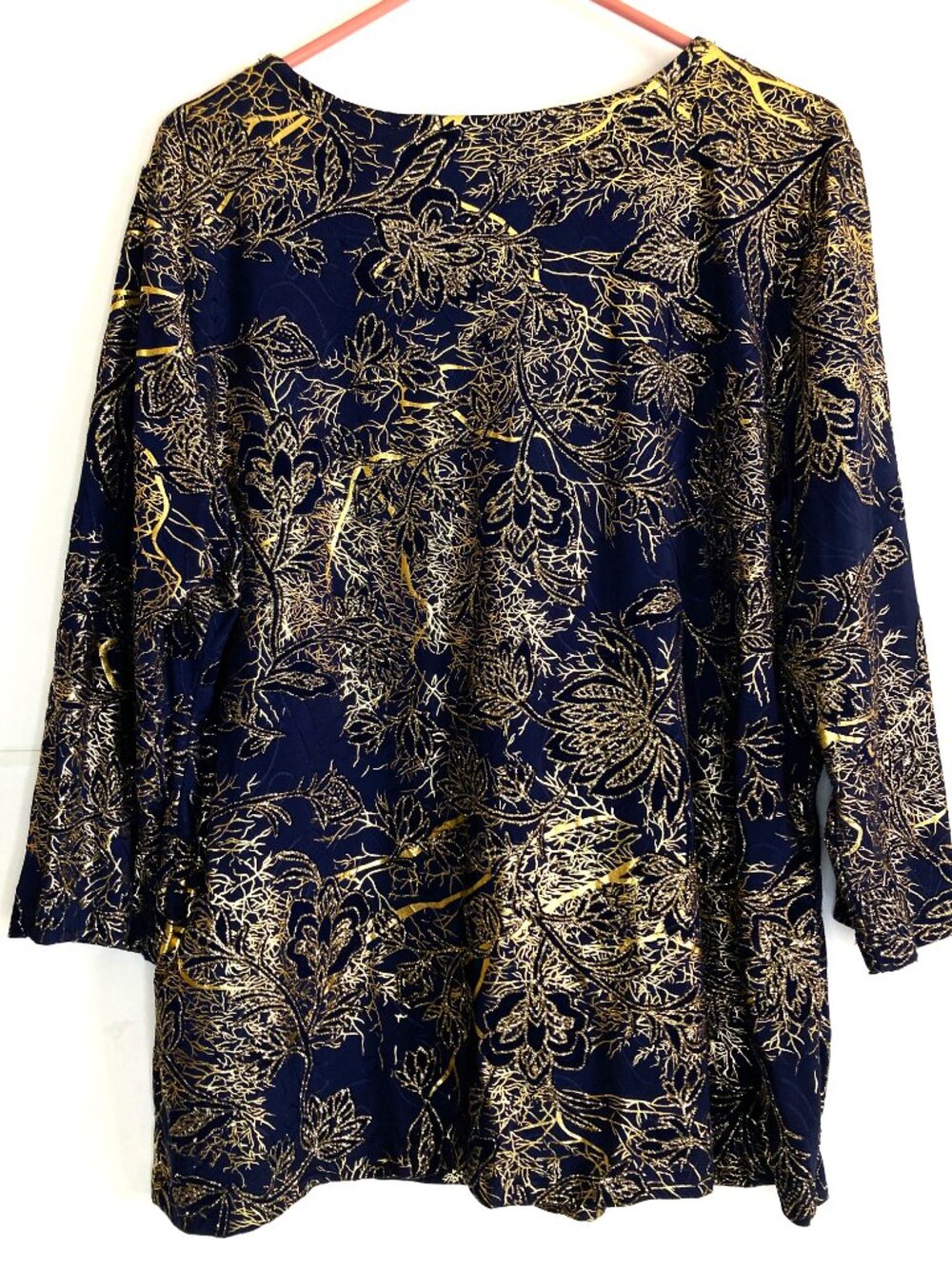JM Collection Gold Print Navy Blouce
